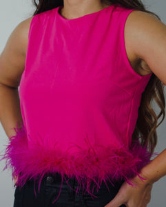 Pink feather crop top