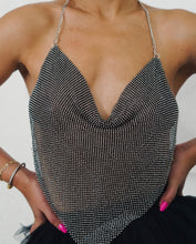 Load image into Gallery viewer, Black rhinestone chain crop top