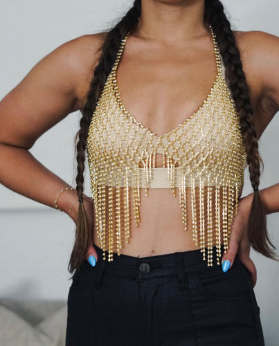 Rhinestone chain crop top “GOLD”