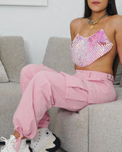 Load image into Gallery viewer, Pink chain crop top